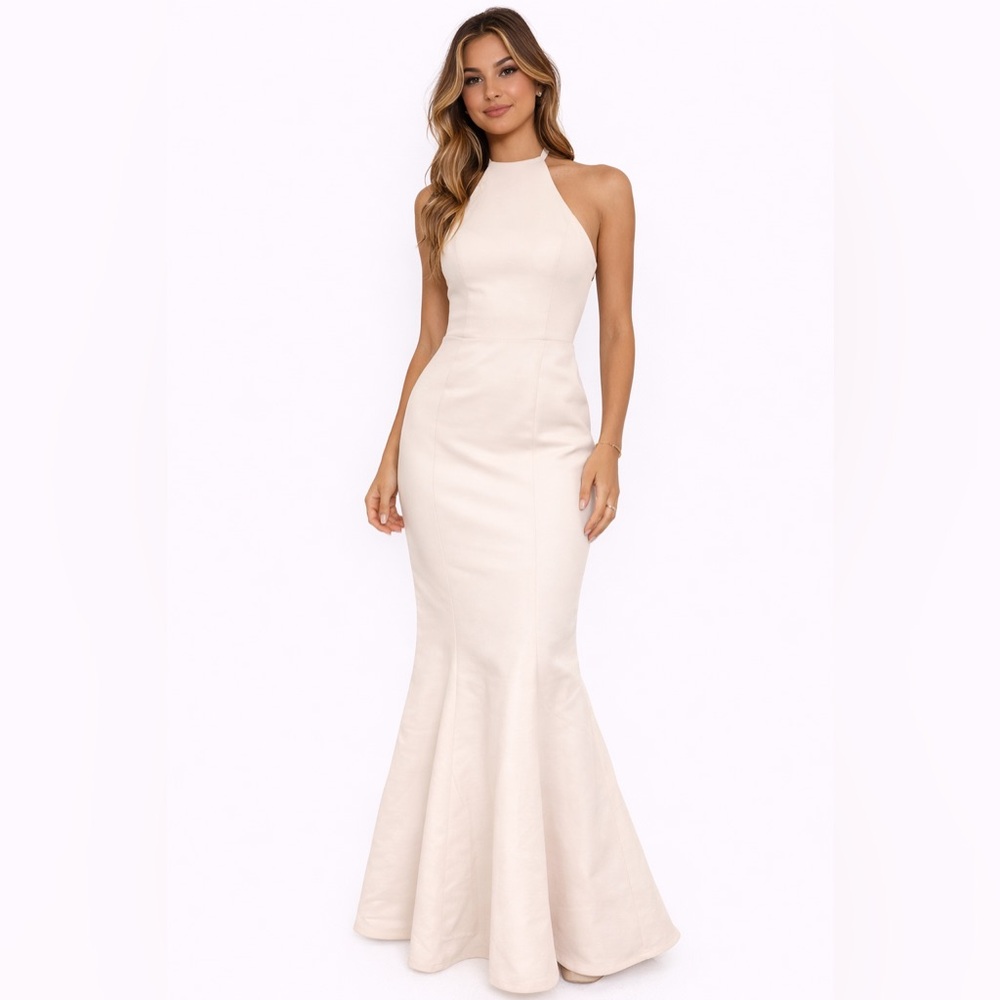 Amsale Size‎ 12 Elegant Cream Halter Mermaid Dress